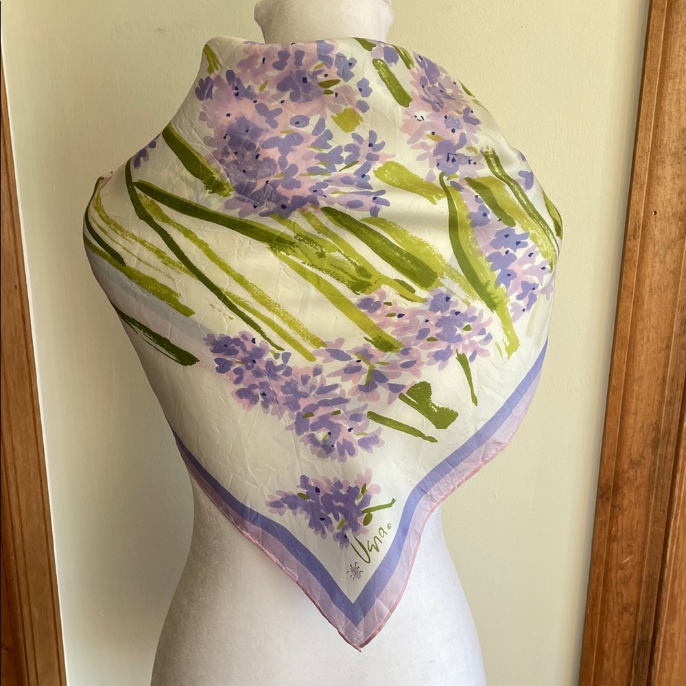 VERA NEUMANN Watercolor Pastel Floral Hyacinth Print Scarf Vintage 60's